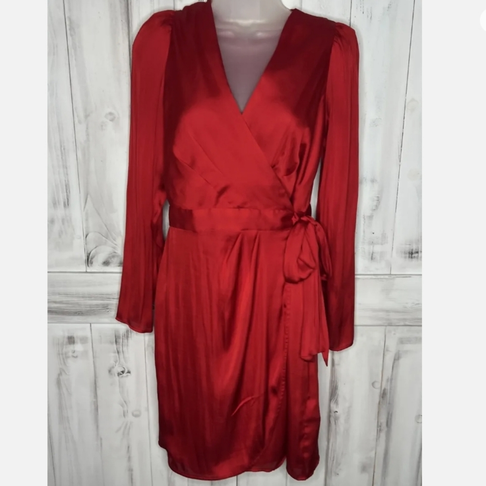 NWT Banana Republic Satin Puff-sleeve Wrap Dress in Ultra Red size 14